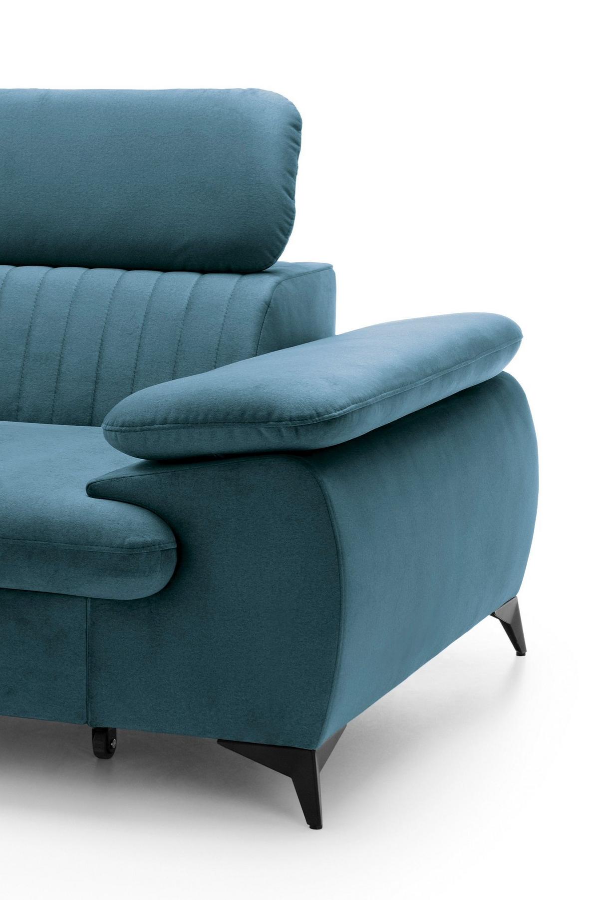 ECKSOFA FIORE Blau Velours-Stoff mit Schlaffunktion - Blau, Holz (280/193cm) - MASSENO