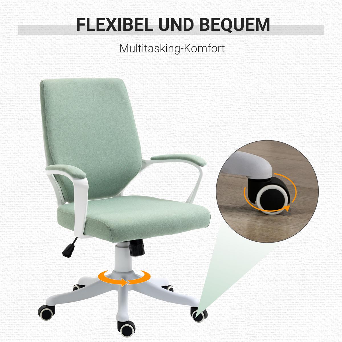 BÜROSTUHL Drehstuhl höhenverstellbarer dick gepolstert Polyester Grün+Weiß - Hellgrün, Kunststoff (69/100/62cm) - Vinsetto