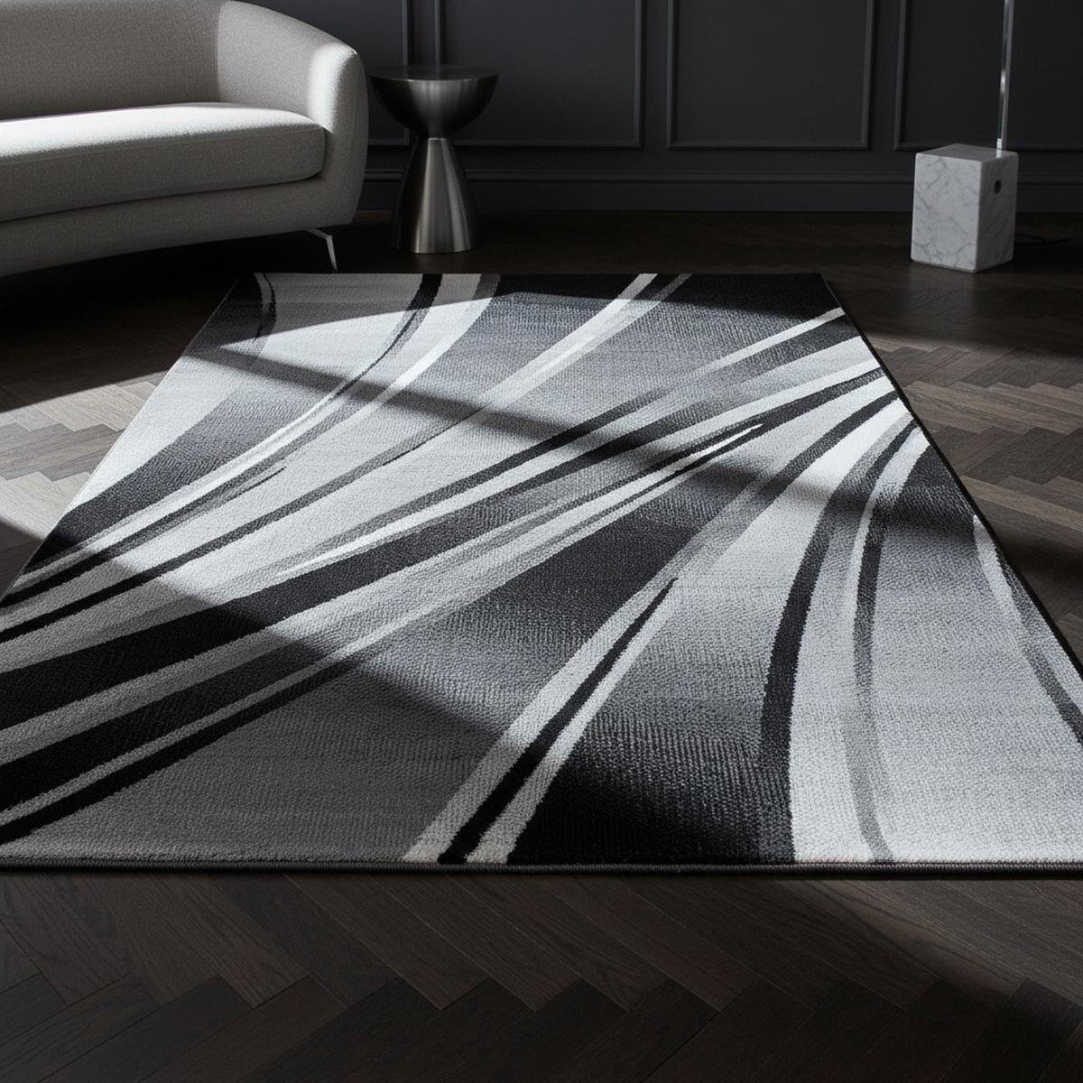 KURZFLORTEPPICH DRAU, mit abstraktem Wellenmuster, Schwarz, 120 x 170 cm - Schwarz, Textil (120/170cm) - KADIMA DESIGN