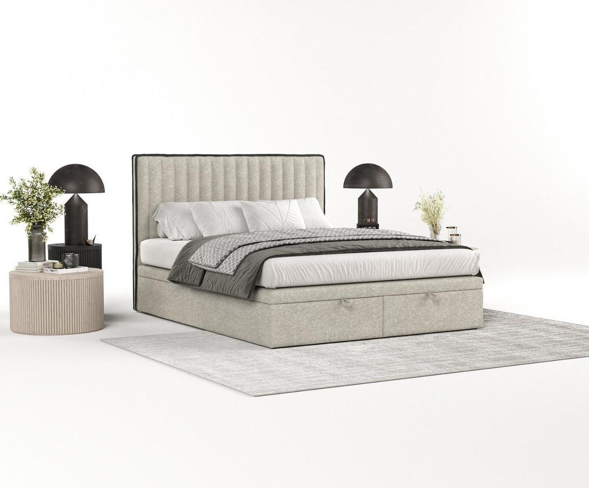 POLSTERBETT Keva mit Stauraum 180/200 cm Beige im Alta Stoff - Beige/Schwarz, Holz/Holzwerkstoff (180/200cm) - AltaBeds
