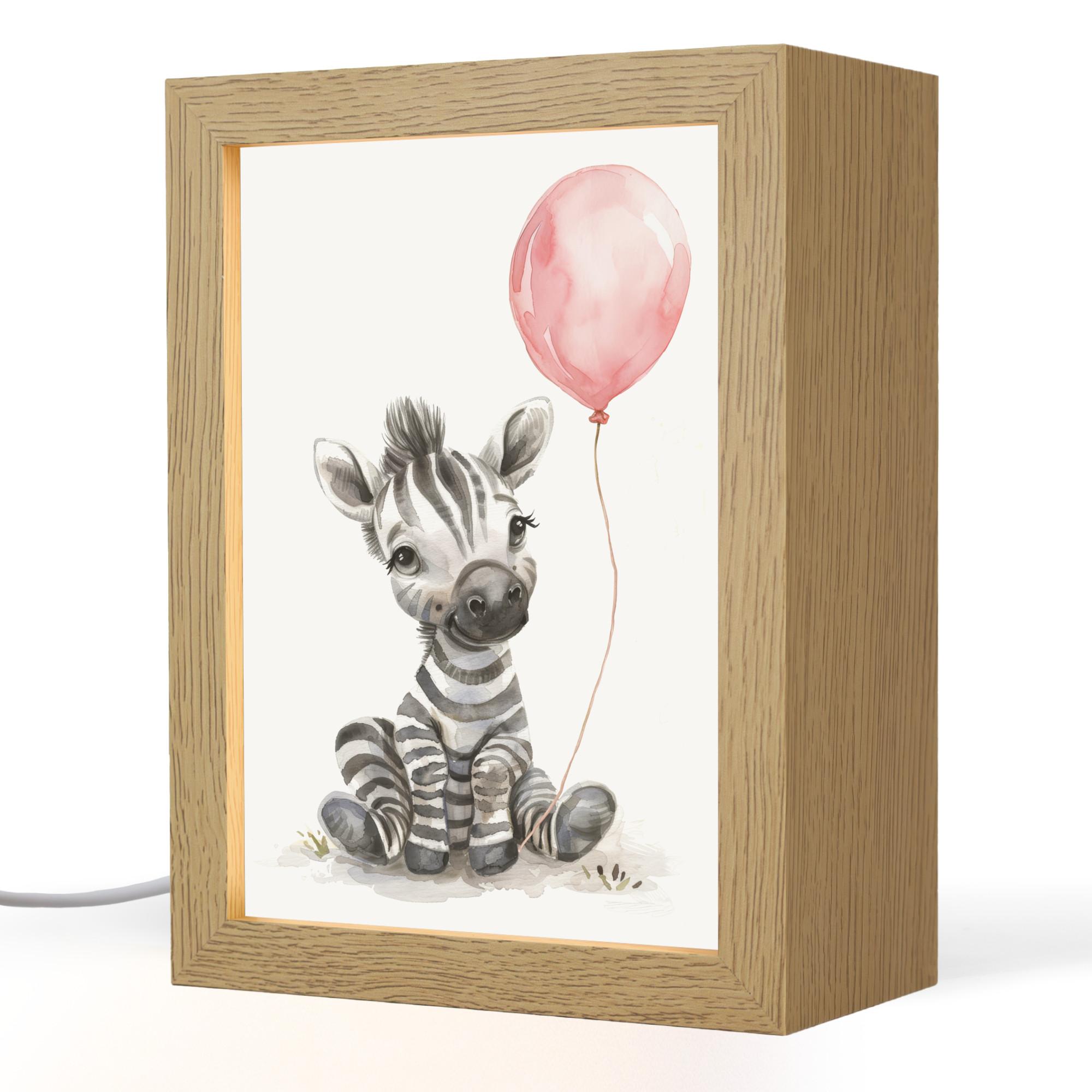 NACHTTISCHLAMPE Zebra - Baby - Tiere - Rosa Luftballon 15x20 cm - Weiß, Holzwerkstoff (8/15/20cm) - OnlyWow