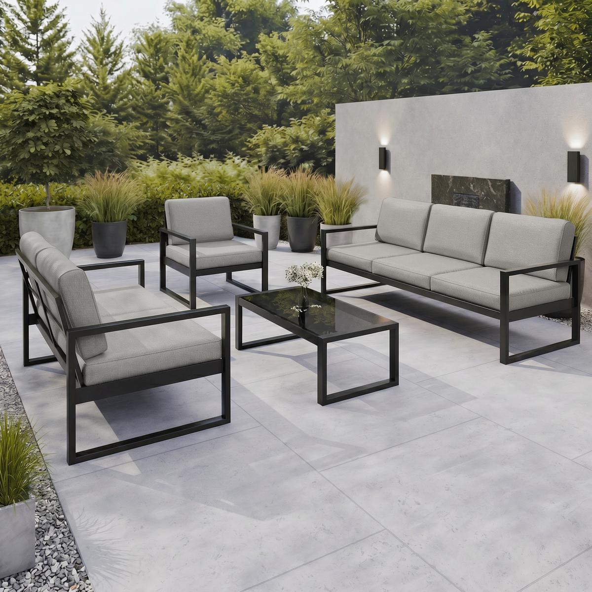 GARTENSET Stella mit Sofas und Sessel, mit Metallrahmen, Beige - Beige, Metall - Beautysofa