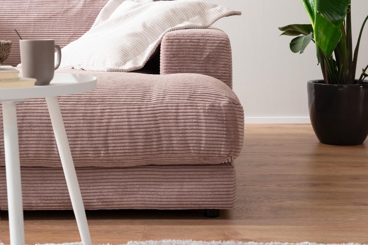 BIG SOFA XL MIT TABLETT MADELINE Pink Cord - Pink/Schwarz, Kunststoff/Textil (290/85/190cm) - KAWOLA