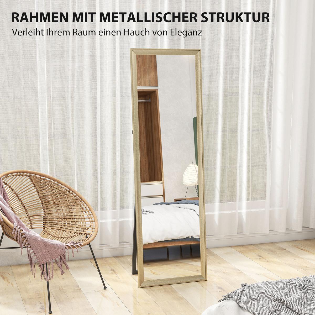 GANZKÖRPERSPIEGEL 160 x 50 cm Rechteckig Standspiegel mit Metalloptik Gold - Goldfarben, Kunststoff (50/160/4cm) - HOMCOM