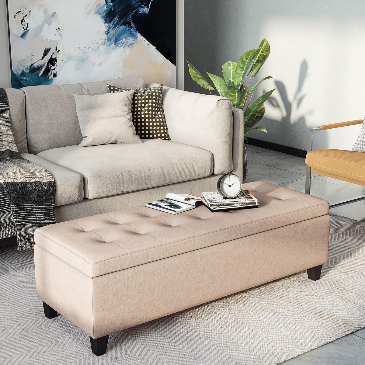 TRUHENBANK mit Stauraum Leinenoptik, Beige - Beige, Kunststoff (49/41.5/125cm) - HOMCOM