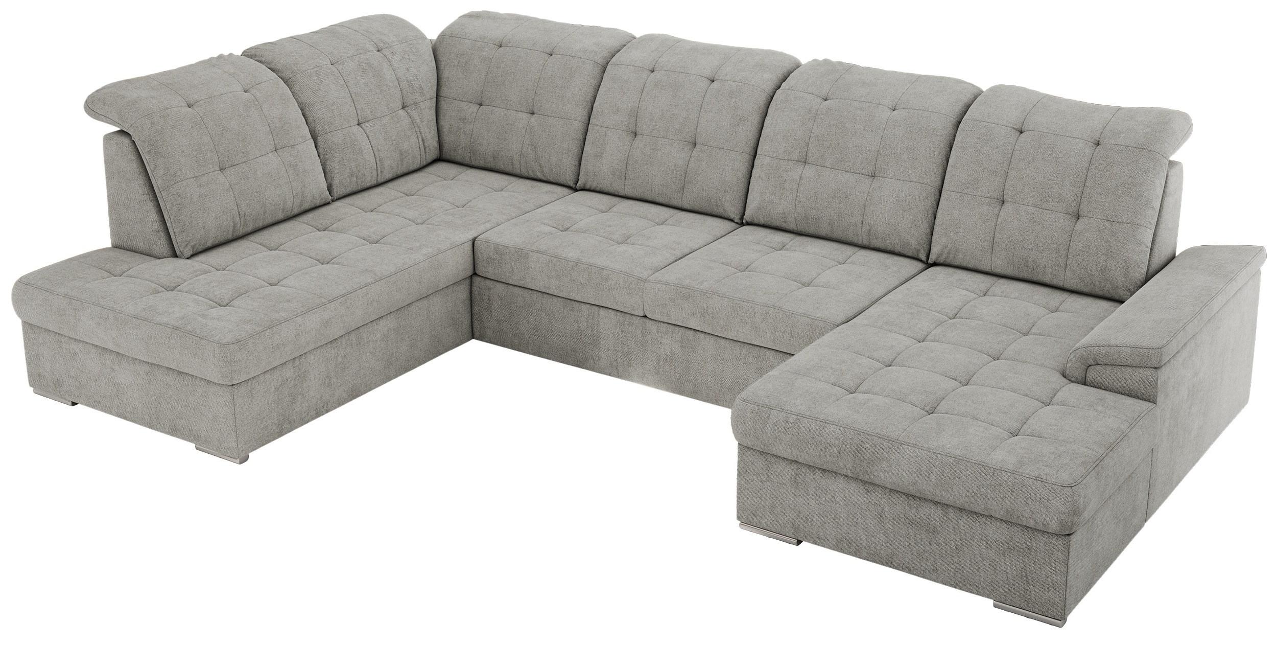 WOHNLANDSCHAFT MADRITO U - Hellgrau Struktur - Links - Silberfarben/Hellgrau, Textil/Metall (204/89/323cm) - MKS