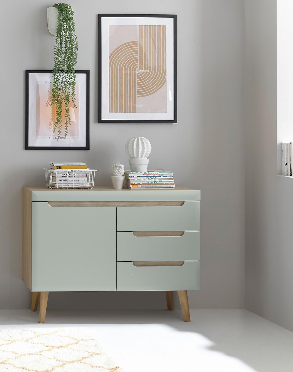 SIDEBOARD Pistazie grün, Eiche, skandinavisch 107 cm, Kommode mit Soft-Close - Eichefarben/Pastellgrün, Holz/Holzwerkstoff (107/83/40cm) - Furn.Design
