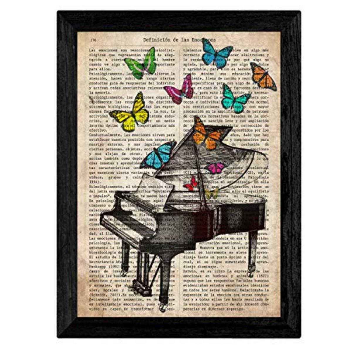 POSTER Set mit 4 Violin und Saxon mit Musikdefinitionen, Emotionen, Kommunikation, Vergnügen A4 Schwarzer Rahmen - Schwarz, Papier (29.7/3cm) - Nacnic