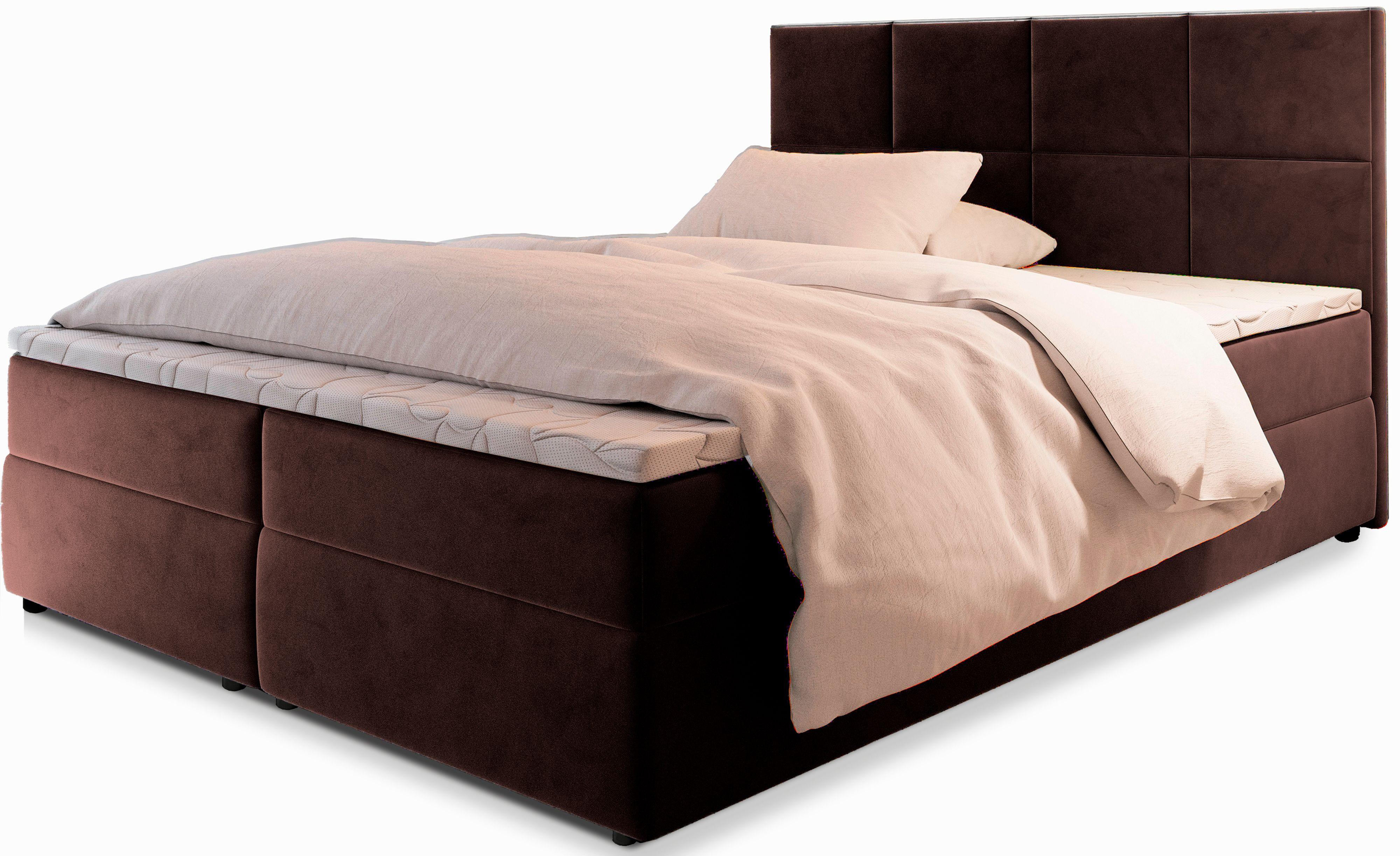 BOXBETT LENA 180x200 cm mit Matratze und Topper - Braun - Braun, Holz (180/200cm) - MASSENO
