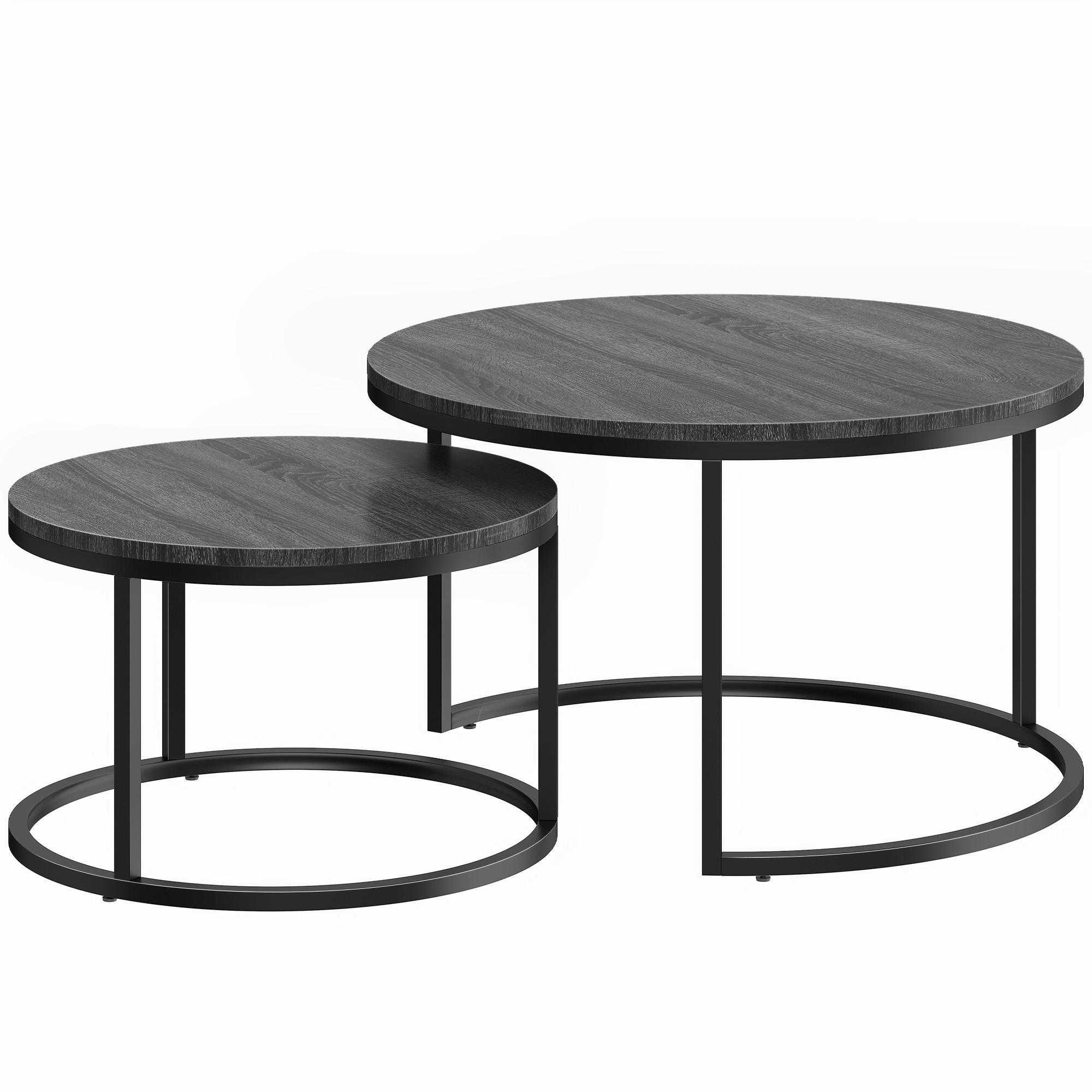 COUCHTISCH 2er Set Metall MDF Schwarz - Schwarz, Metall (78.5/78.5/46.5cm) - HOMCOM