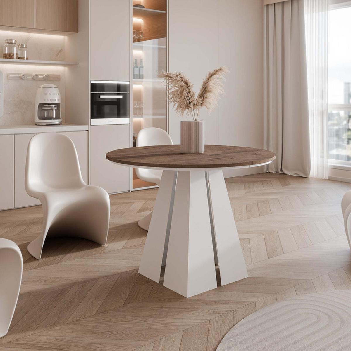 AUSZIEHTISCH FORTE 120/76 cm, Weiß / Lefkas-Eiche - Eiche San Remo/Weiß, Holzwerkstoff/Metall (120/120/76cm) - Idohome