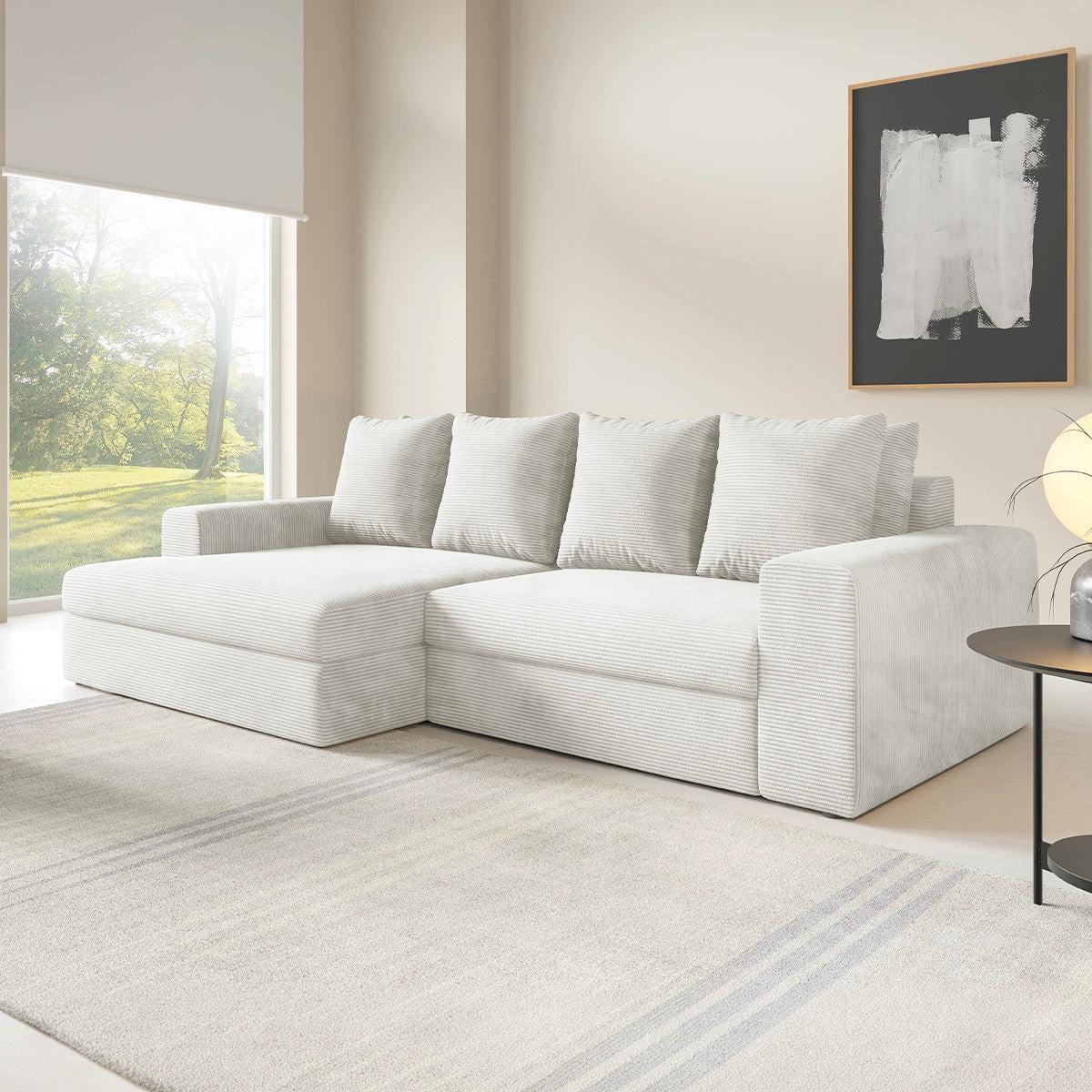 ECKSOFA Paola 3 Sitzplätze Cremefarben - Weiß, Holz (272/167cm) - Petits-meubles