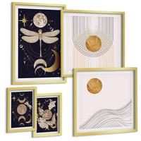 BILDER SET 5er Set - 50x50 cm & 20x30 cm & 40x60 cm Goldrahmen - Naturmotive mit dem Mond - Goldfarben, Kunststoff (40/60cm) - TULUP