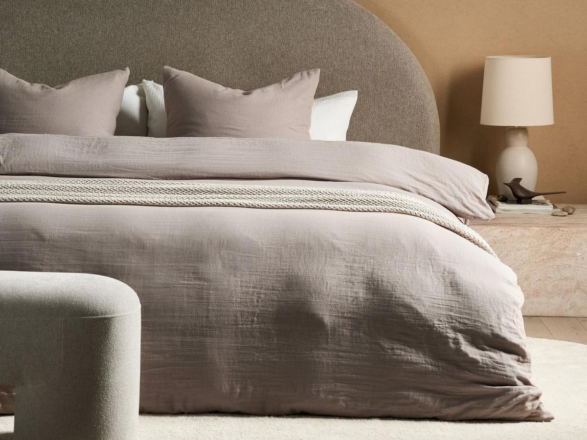 BETTWÄSCHE-SET 200/200 cm Baumwollmusselin Taupe Sumner - Taupe, Textil (200/200cm) - Beliani