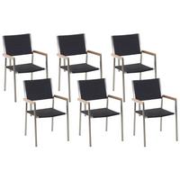 GARTENSTUHL 6er-Set Rattan Edelstahl Grosseto - Silberfarben/Schwarz, Kunststoff (55/87/58cm) - Beliani
