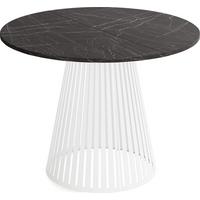 ESSTISCH Naro rund ausziehbar mit Weißem Lamellen-Metallgestell, Marmor Schwarz 120-200/120/76 cm - Anthrazit/Weiß, Holzwerkstoff/Metall (120/196/76cm) - WFL GROUP