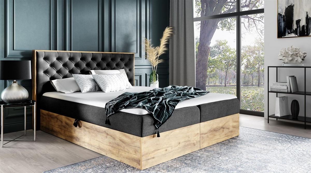 BOXBETT Diona Faro - Schwarz, Holzwerkstoff/Textil (160/200cm) - Fun Möbel
