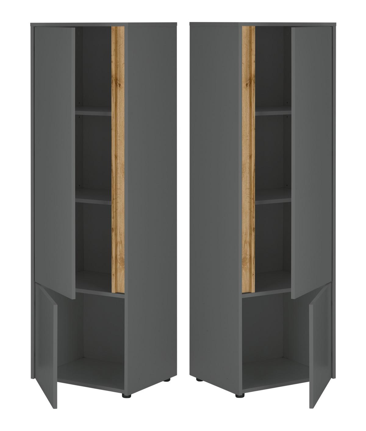 SCHREIBTISCHKOMBINATION 4-teilig grau matt, Eiche Wotan 213 cm, Büromöbel Set mit viel Stauraum - Eichefarben/Eiche Wotan, Holz/Holzwerkstoff (62/213/155cm) - Furn.Design