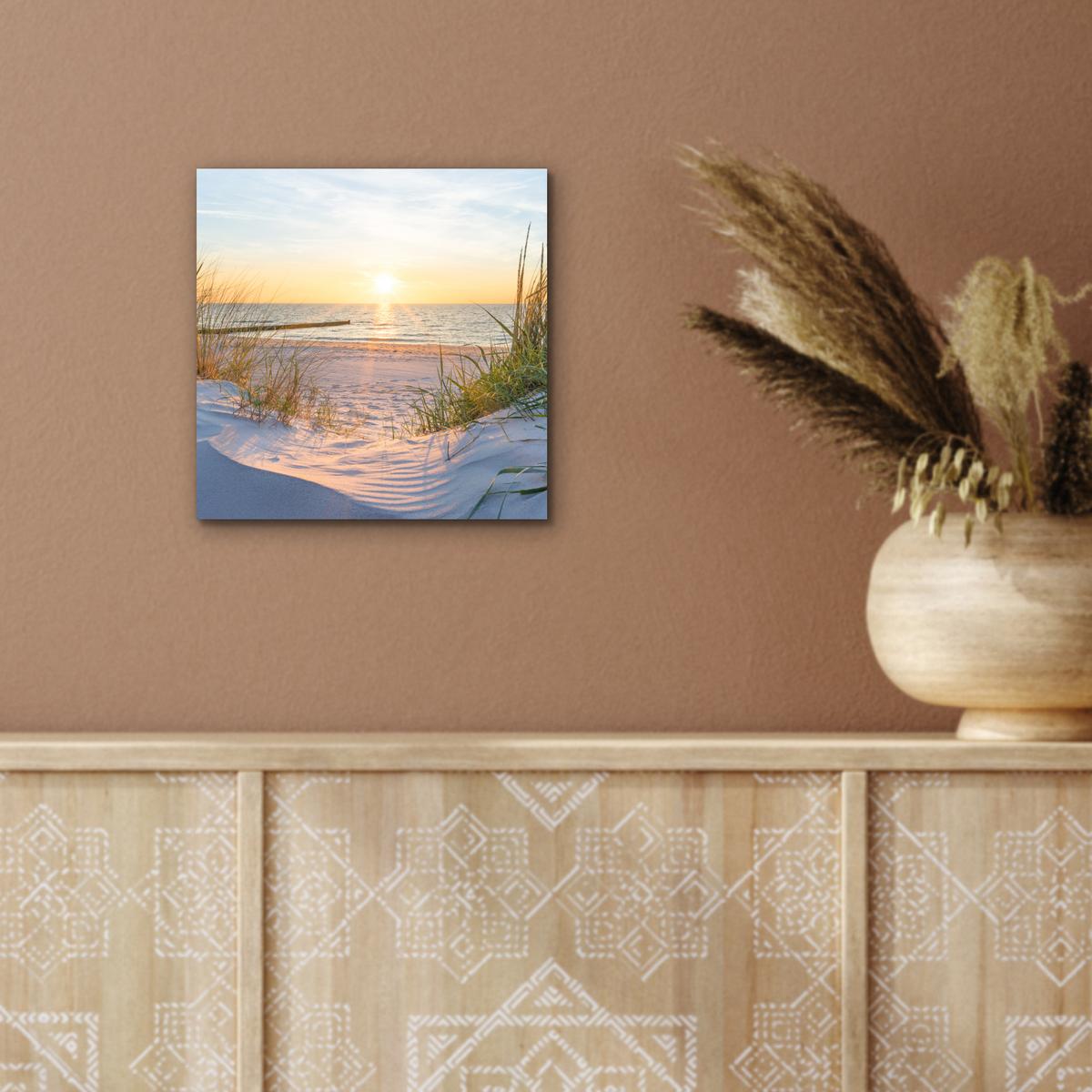 METALLBILD Strand - Sonne - Düne - Gras - Sand - Horizont 20x20 cm - Hellblau, Metall (20/20cm) - MuchoWow