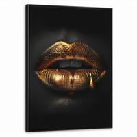 LEINWAND Bilder mit Rahmen - Frau - Porträt - Lippen - Gold - Schwarz - 70x100 - Schwarz, Textil (70/100cm) - MuchoWow