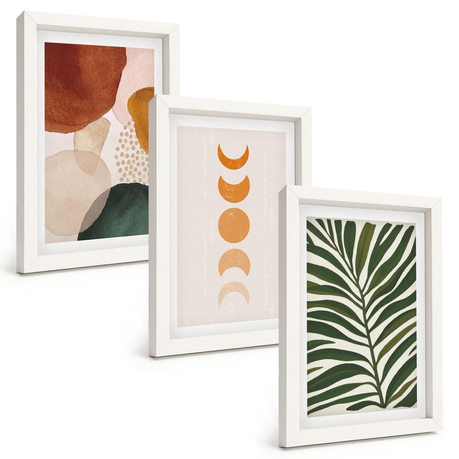BILDER SET 3er Set - 20x30 cm Weißer Rahmen - Abstrakte Blattformen - Weiß, Kunststoff (20/30cm) - TULUP