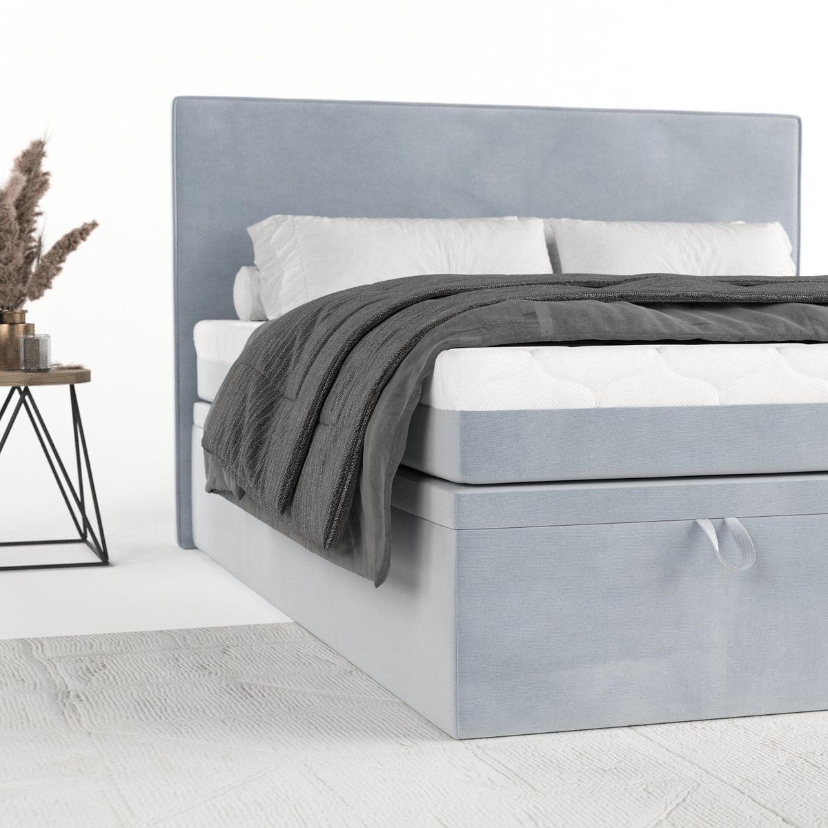 BOXBETT Zalla 200/200 cm Hellgrau im Paros Stoff - Hellgrau/Schwarz, Holz/Holzwerkstoff (200/200cm) - AltaBeds