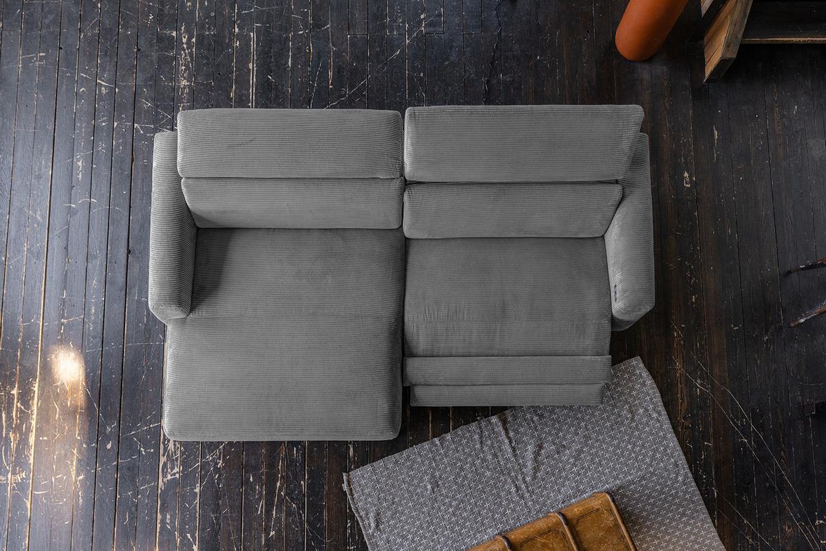 ECKSOFA LAISKA Grau Cord Relaxfunktion - Schwarz/Grau, Textil/Metall (282/177cm) - KAWOLA