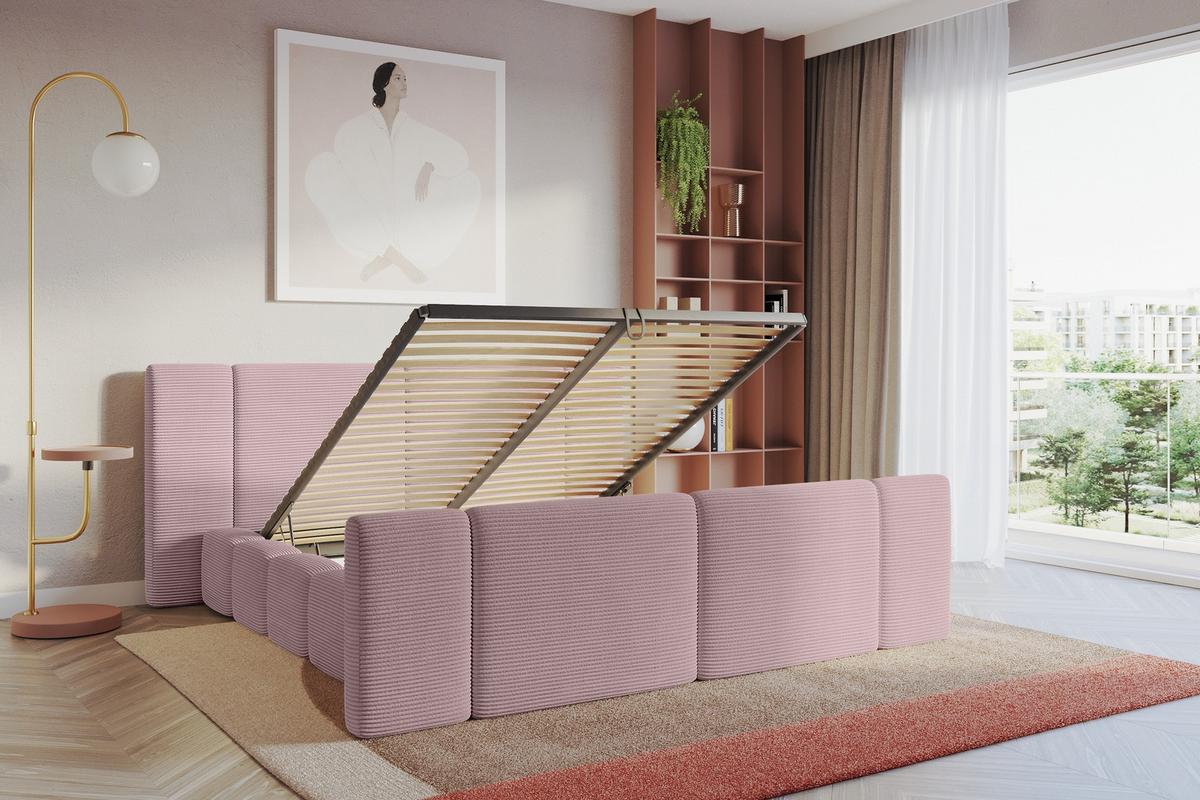 POLSTERBETT mit Bettkasten, Fußteil und Lattenrost, Bett mit Matratze H3/H4 - NILO-Z 120x200 Rosa - Rosa, Holzwerkstoff/Textil (120/200cm) - ALTDECOR