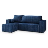 ECKSOFA RAVELO T Blau Kordstoff mit Schlaffunktion - Blau/Grau, Holz/Kunststoff (240/140cm) - MASSENO