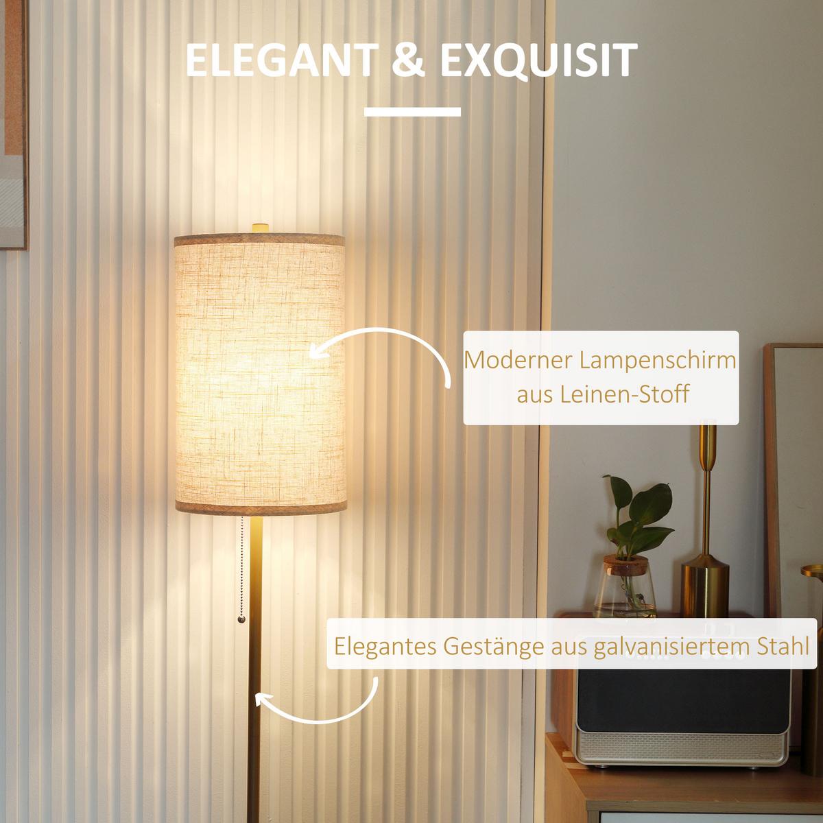 STEHLAMPE Leinen Stahl Cremeweiß - Weiß, Textil (25.5/25.5/157cm) - HOMCOM