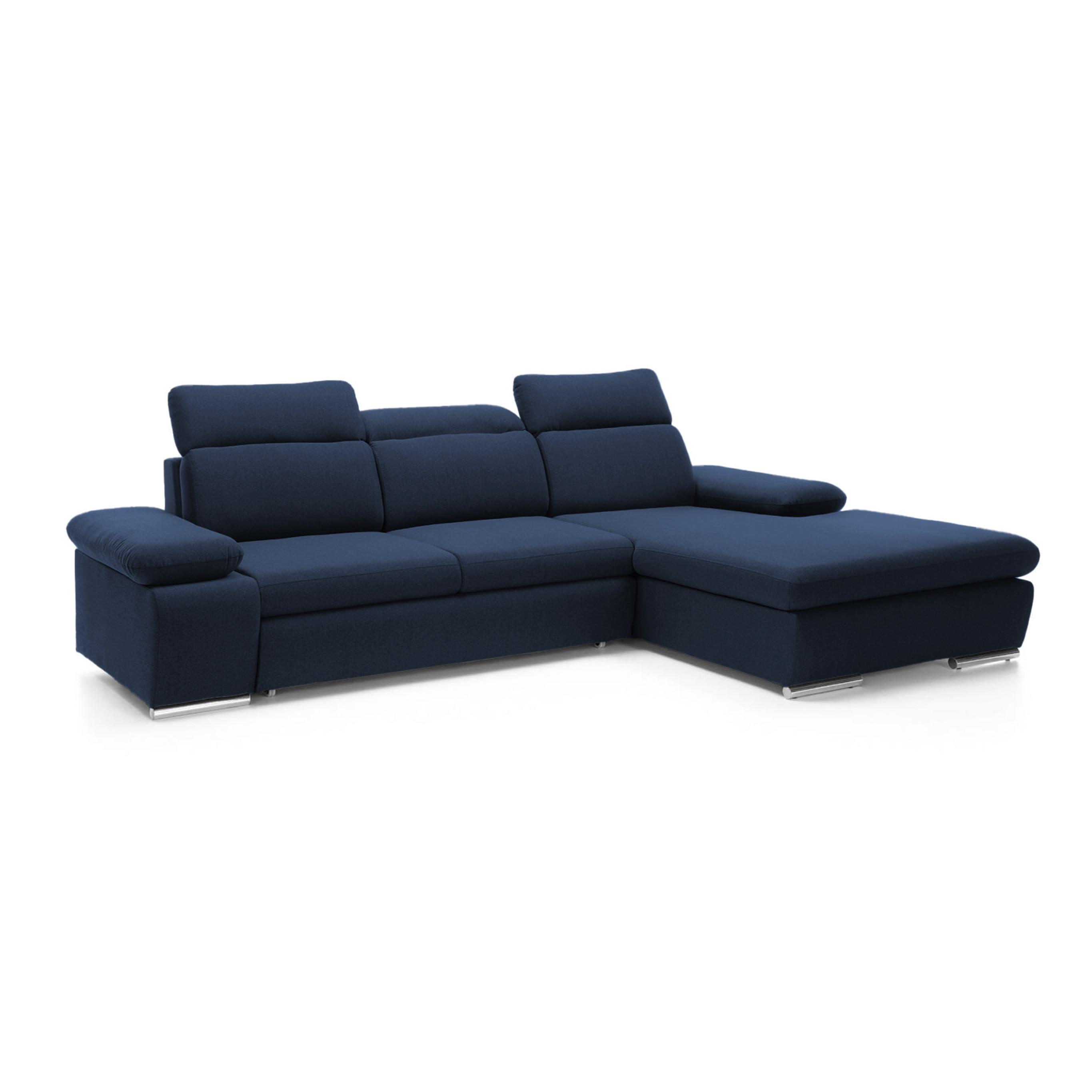 ECKSOFA PABLO mit Schlaffunktion und Bettkasten Marineblau - Dunkelblau, Holzwerkstoff/Kunststoff (250/90cm) - Idohome