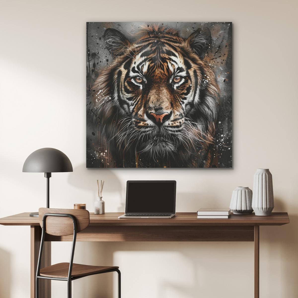 AKUSTIKBILD Tiger - Tiere - Porträt - Luxus - Schwarz Akustikpaneele 90x90 cm - Braun, Kunststoff (90/90/0.9cm) - MuchoWow