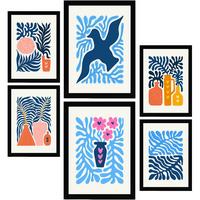 POSTER Set Mit 6 Minimalistischen Leuchtenden Farben Blaue Blätter A3 & A4 Rahmenlos - Klar, Papier (29/3cm) - Nacnic