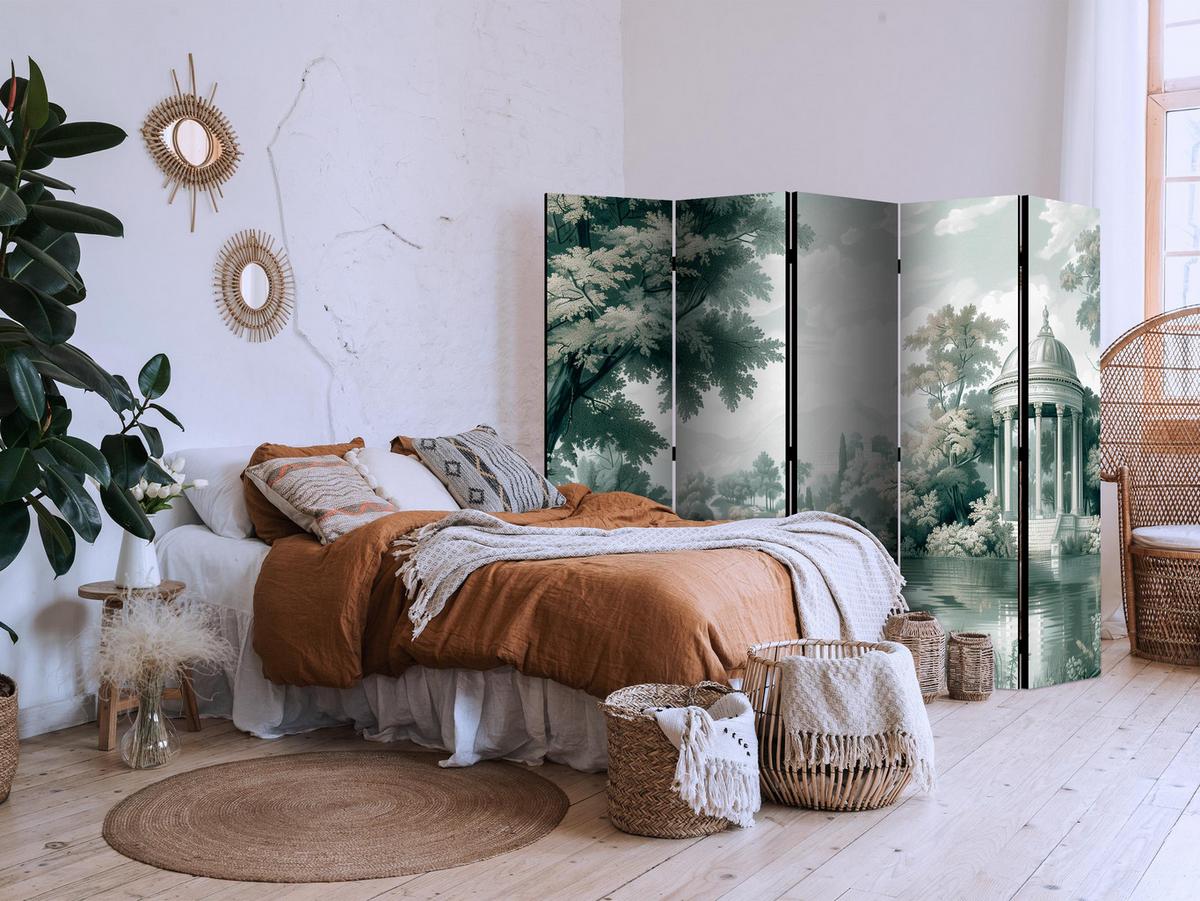 PARAVENT Beidseitig Bedruckter 5-tlg 225x172 cm Landschaft Park See - Grau, Holz/Textil (225/172/3cm) - Muralo