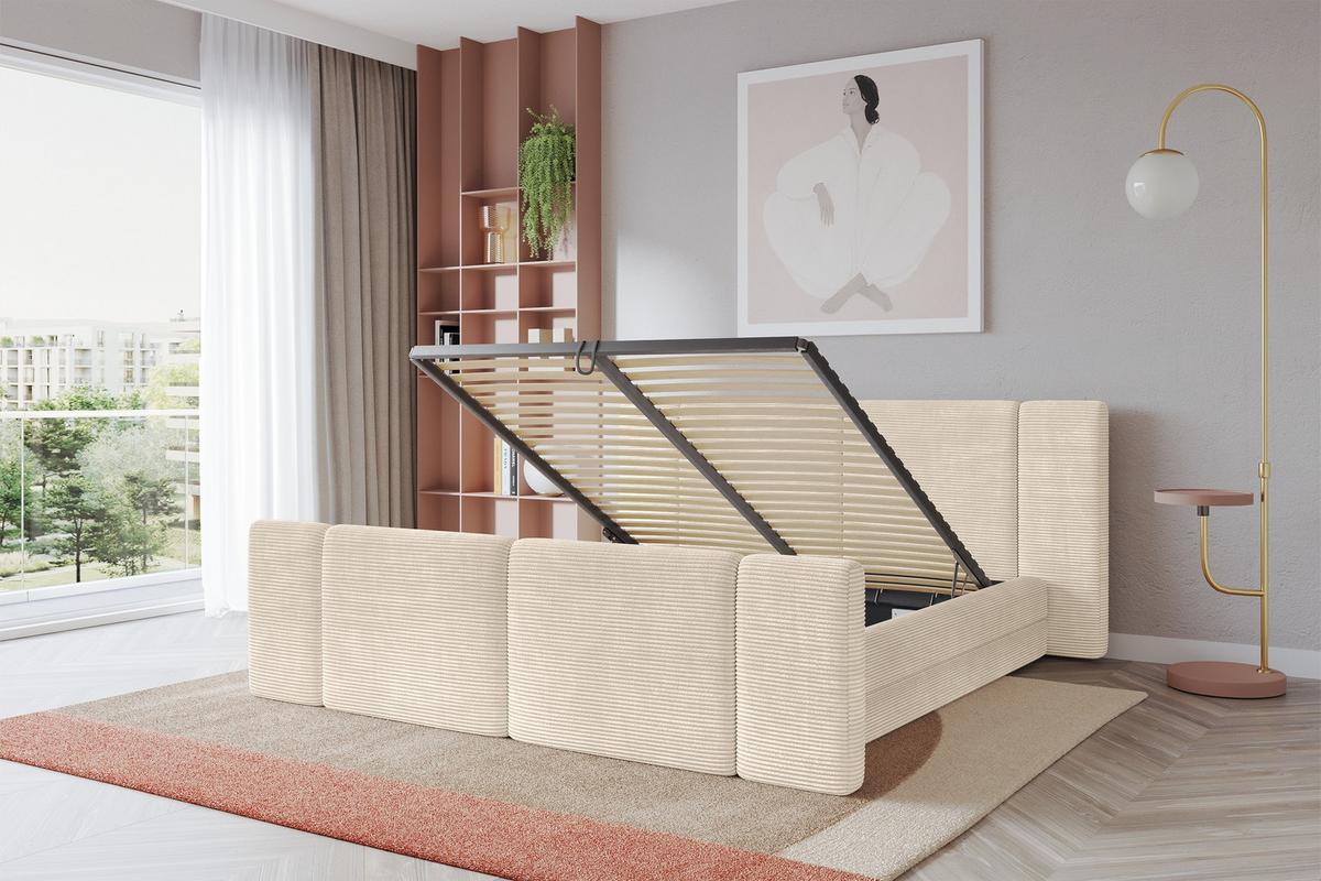 POLSTERBETT mit Bettkasten, Fußteil und Lattenrost, Bett mit Matratze H3/H4 - TEVO-Z 140x200 Beige - Creme, Holzwerkstoff/Textil (140/200cm) - ALTDECOR