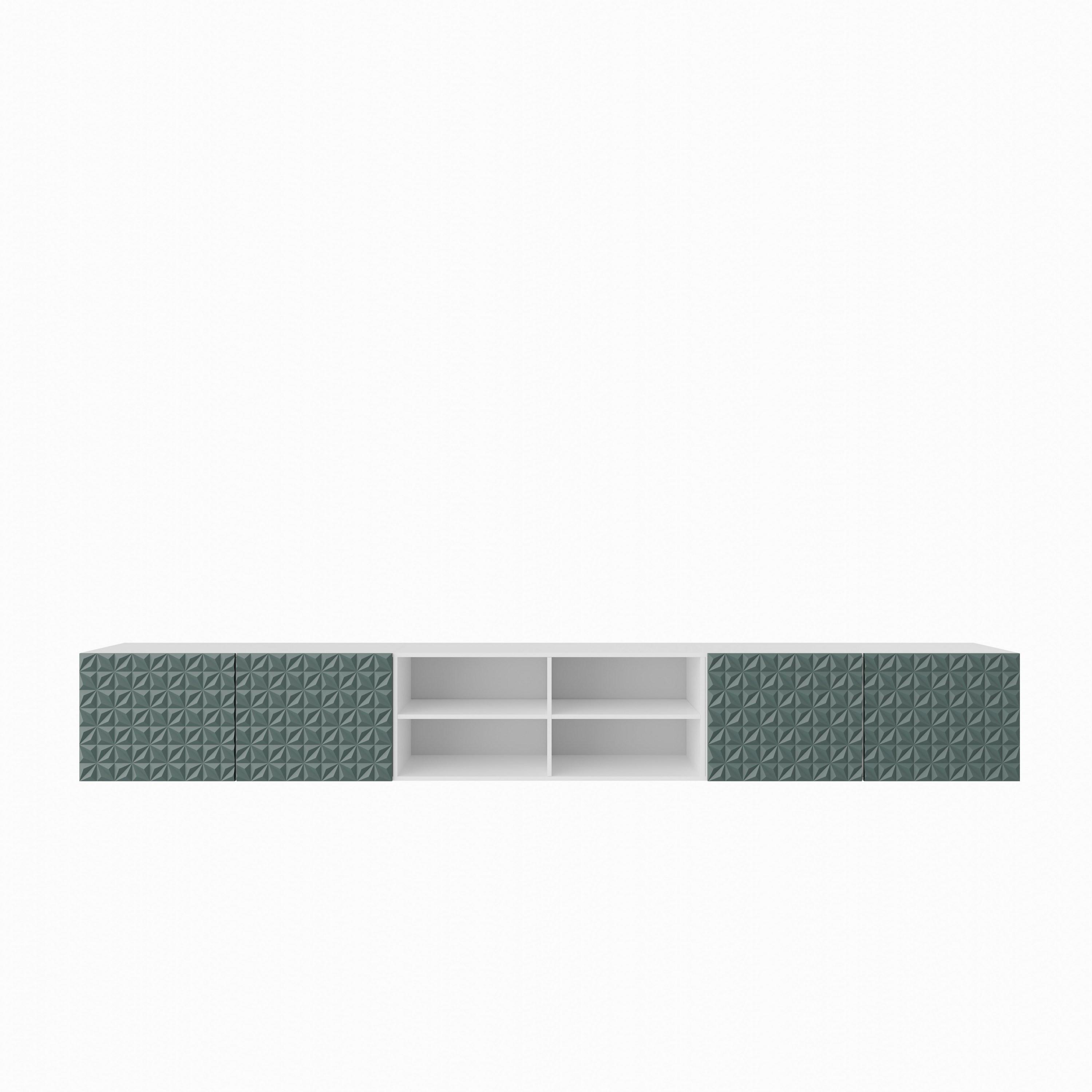 LOWBOARD ROVA 300/41/40 cm, Hängender TV-Schrank Weiß / Grün - Weiß/Grün, Holzwerkstoff (300/41/40cm) - MASSENO