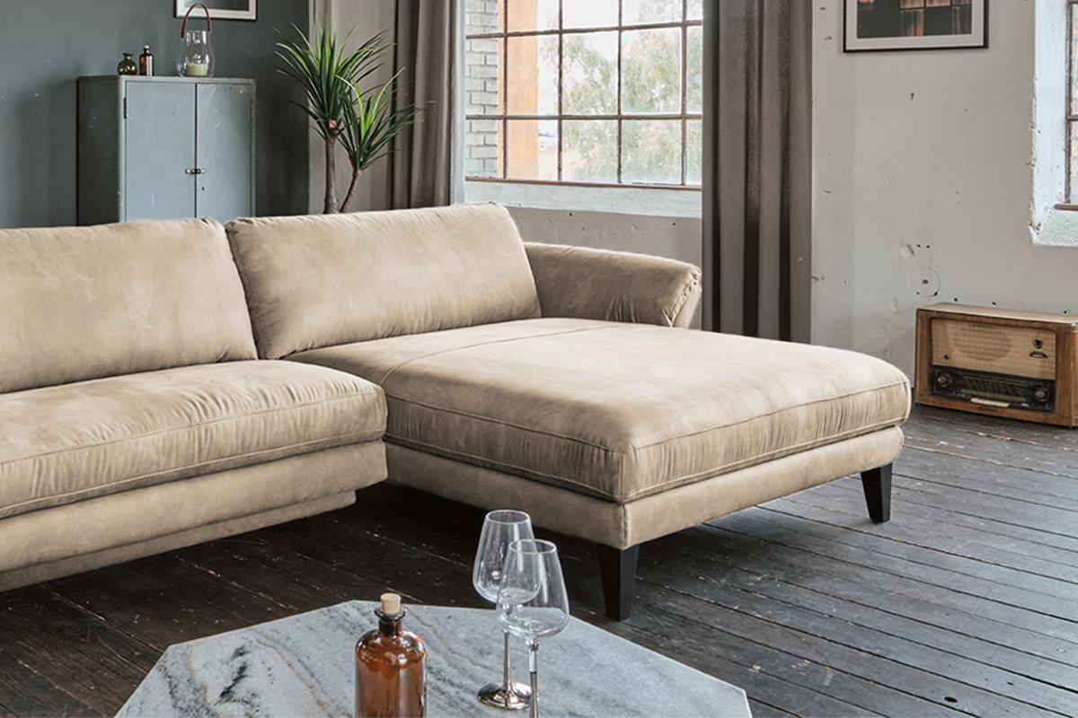 ECKSOFA MALTA Beige Webstoff - Beige/Schwarz, Buchenholz/Textil (302/175cm) - KAWOLA