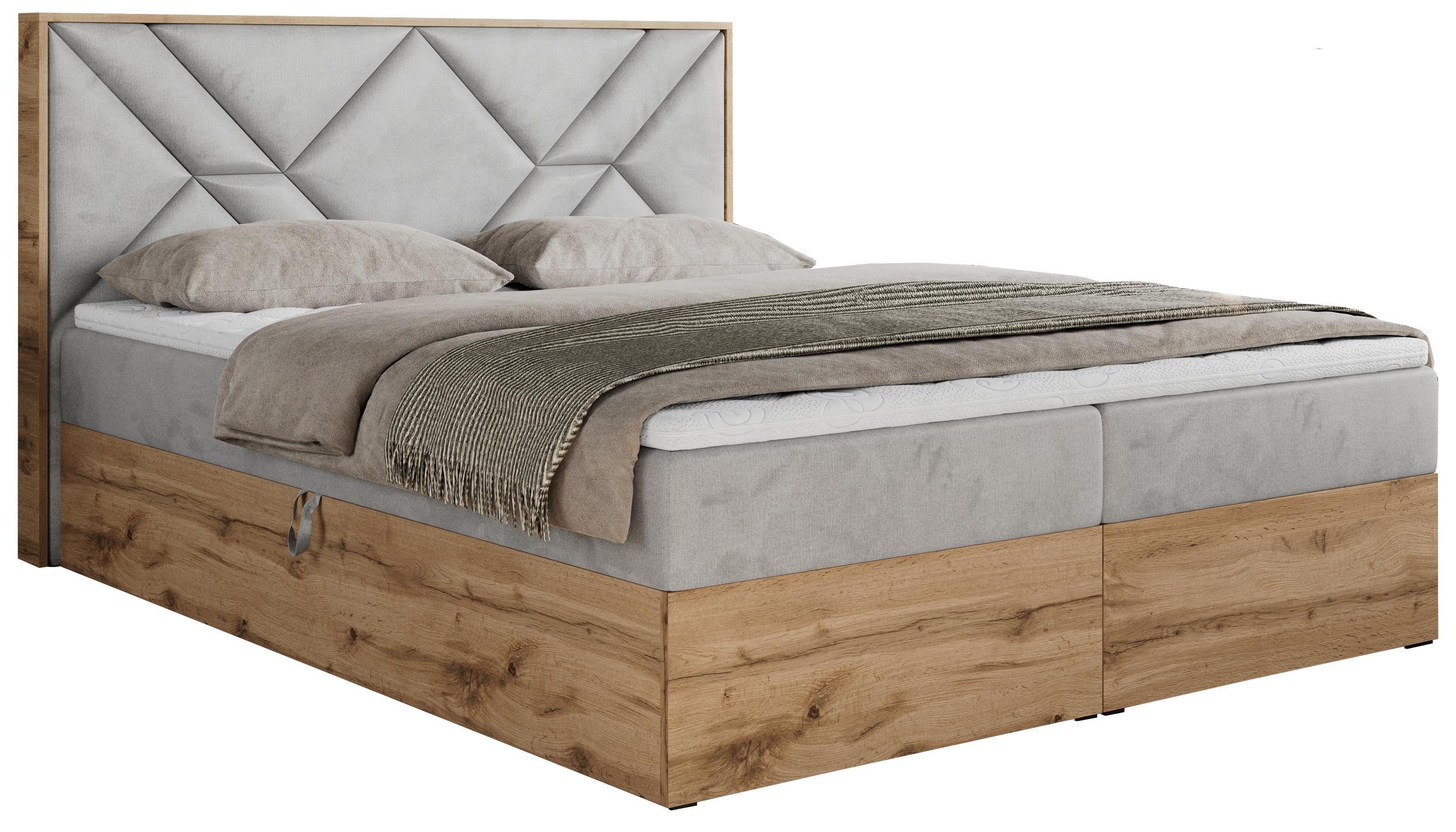 BOXBETT GUNAR - 200/200 Hellgrau Velvet - H4 - Hellgrau, Holz/Textil (200/200cm) - MKS