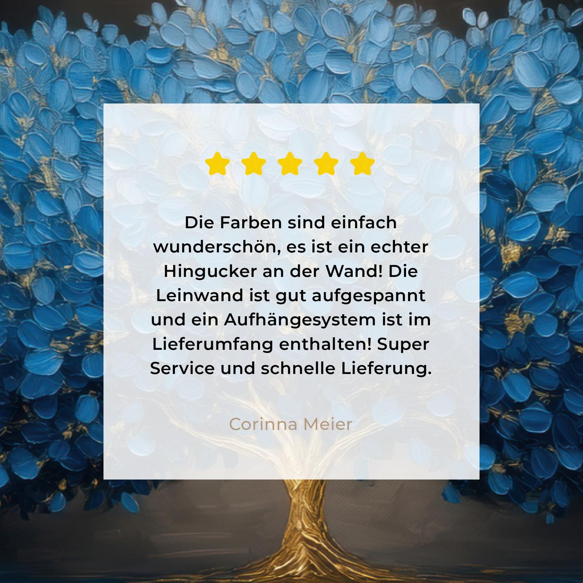LEINWANDBILD Baum - Blau - Blätter - Pinselstriche Groß 140x90 cm - Blau, Textil (140/90cm) - MuchoWow