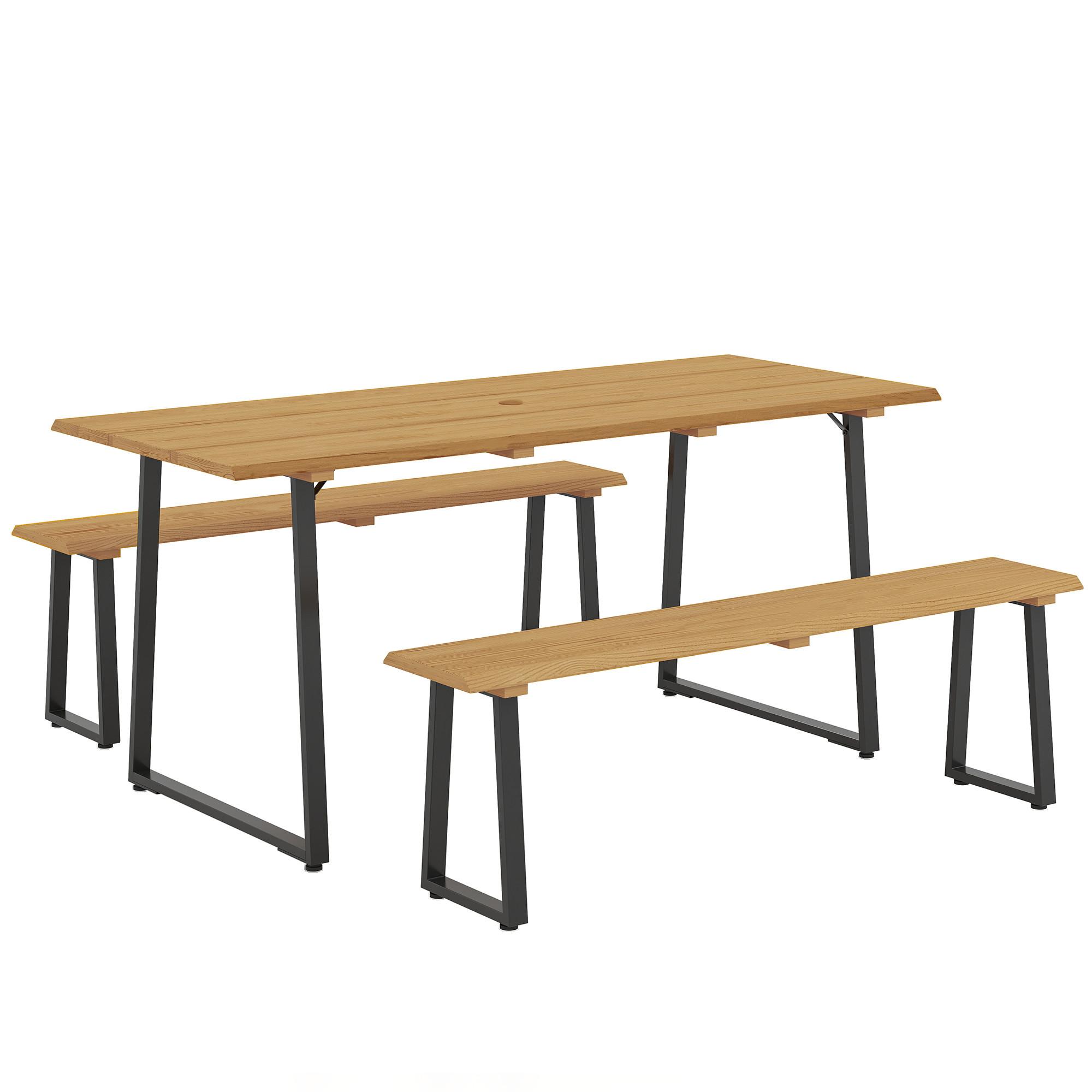 SITZGRUPPE 3er Set Tannenholz Stahl Naturholz - Naturfarben, Holz/Metall - Outsunny