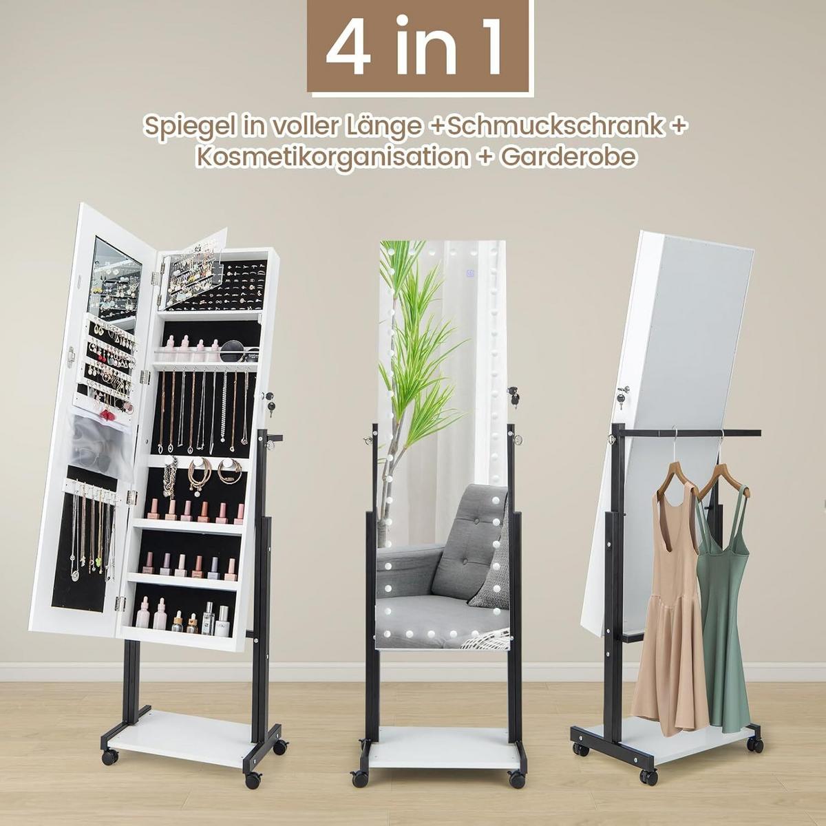 SCHMUCKSCHRANK 155cm Weiß - Weiß, Holz (46/155/35cm) - COSTWAY