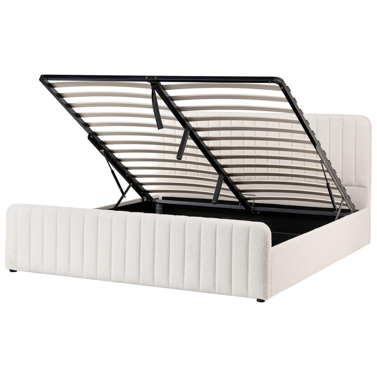 BETT mit Stauraum 180/200 Bouclé Weiß Lunan - Schwarz/Weiß, Textil (180/200cm) - Beliani