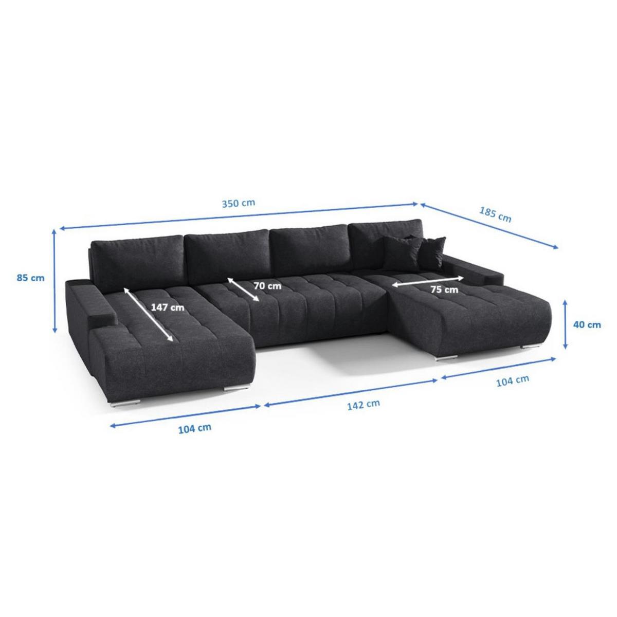 WOHNLANDSCHAFT Draco U Anthrazit - Anthrazit/Silberfarben, Textil/Metall (350/85/185cm) - Beautysofa