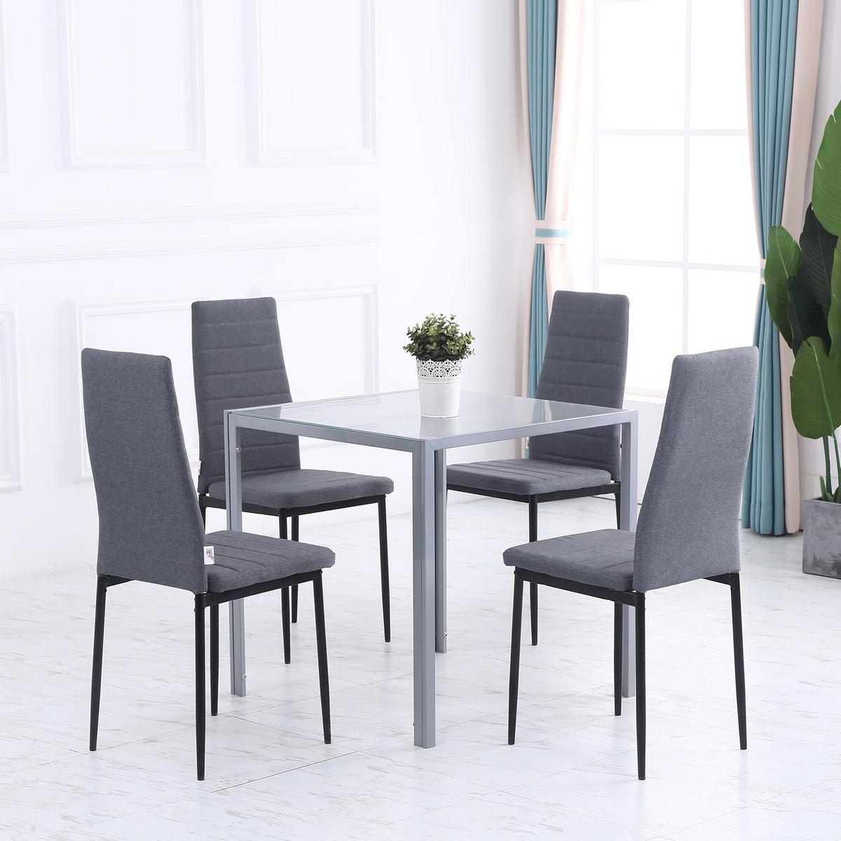 ESSTISCH Esszimmertisch Quadratischer Küchentisch für 4 Personen, Grau - Grau, Glas (75/75/75cm) - HOMCOM