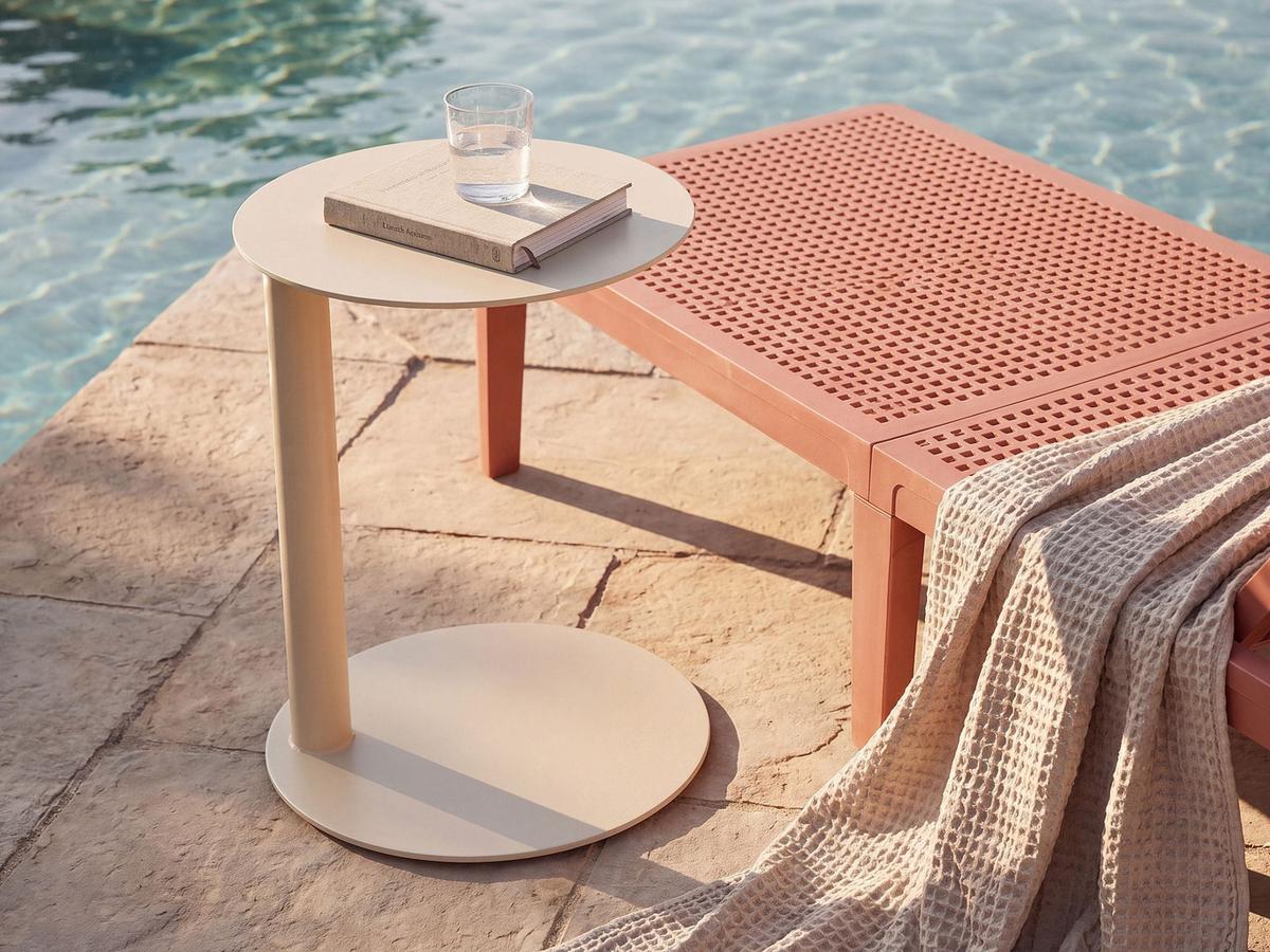 OUTDOOR-BEISTELLTISCH 40/40/Metall Beige Venturina - Beige, Metall (40/40/50cm) - Beliani