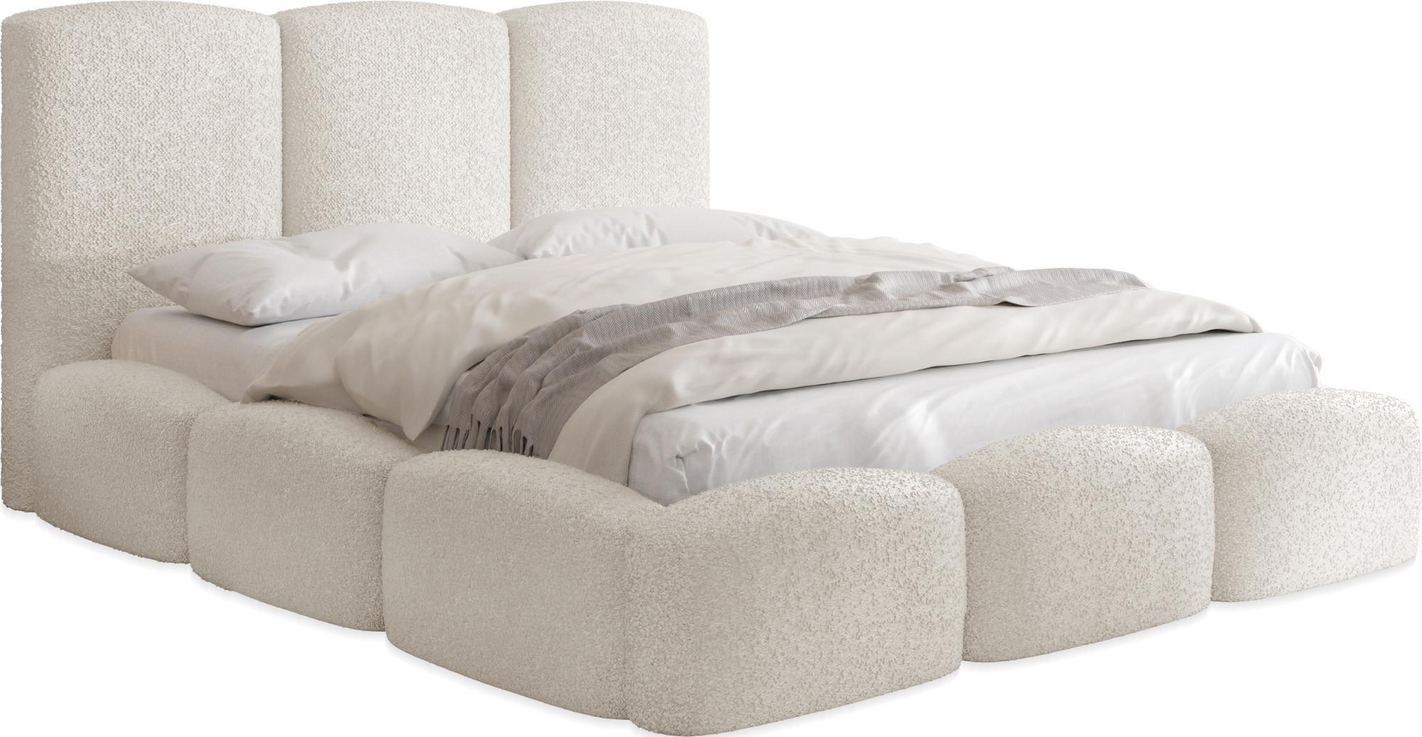 POLSTERBETT Harmony mit Bettkasten, Creme Boucle 200x200 cm - Birkefarben/Schwarz, Holzwerkstoff/Kunststoff (200/200cm) - WFL GROUP