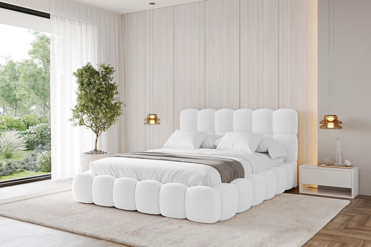 POLSTERBETT mit Bettkasten und Lattenrost, Boxbett ohne Matratze - LEYA 160x200 Weiß - Weiß, Holzwerkstoff/Textil (160/200cm) - ALTDECOR