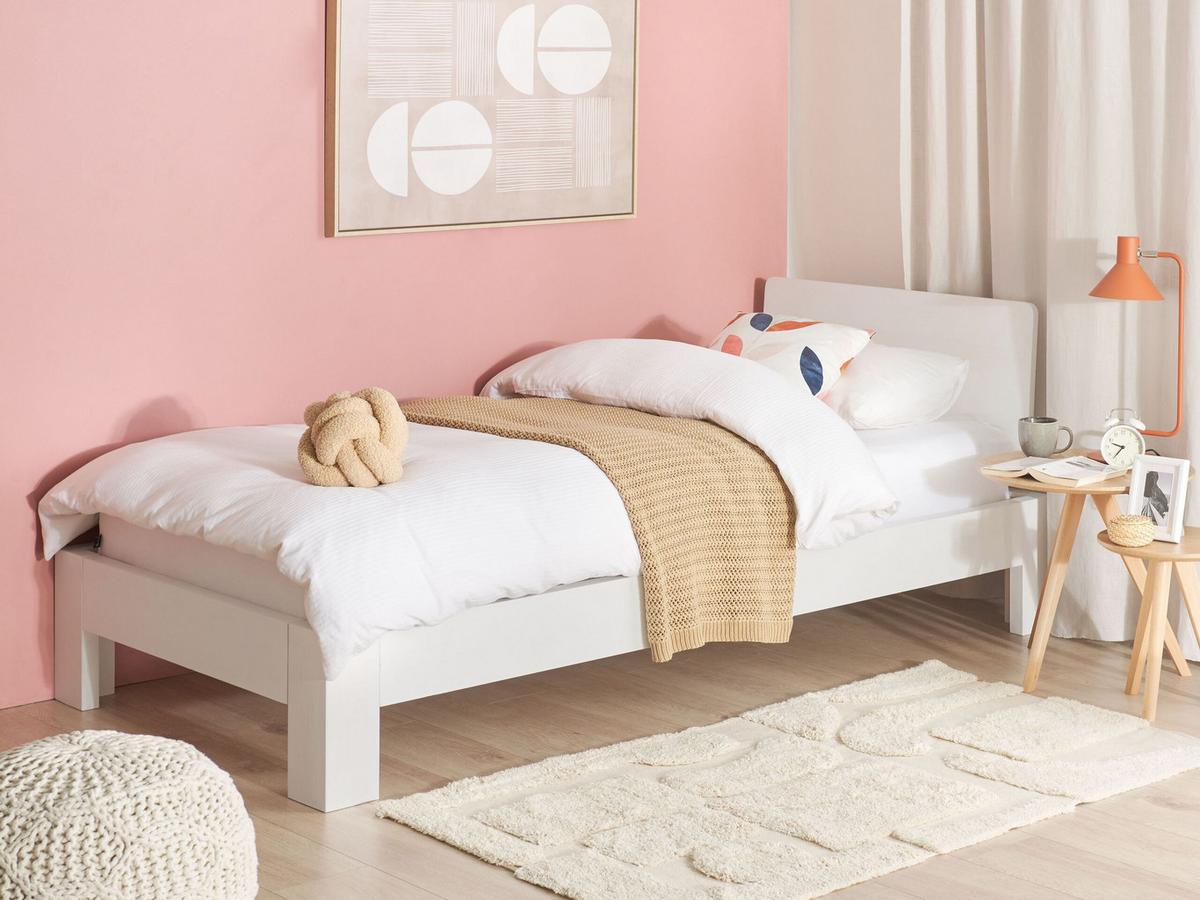 BETT mit Lattenrost 90x200 cm Weiß Royan - Weiß, Holz (90/200cm) - Beliani