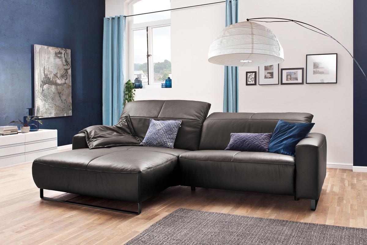 ECKSOFA YORK Anthrazit Leder - Anthrazit/Schwarz, Leder (284/180cm) - KAWOLA
