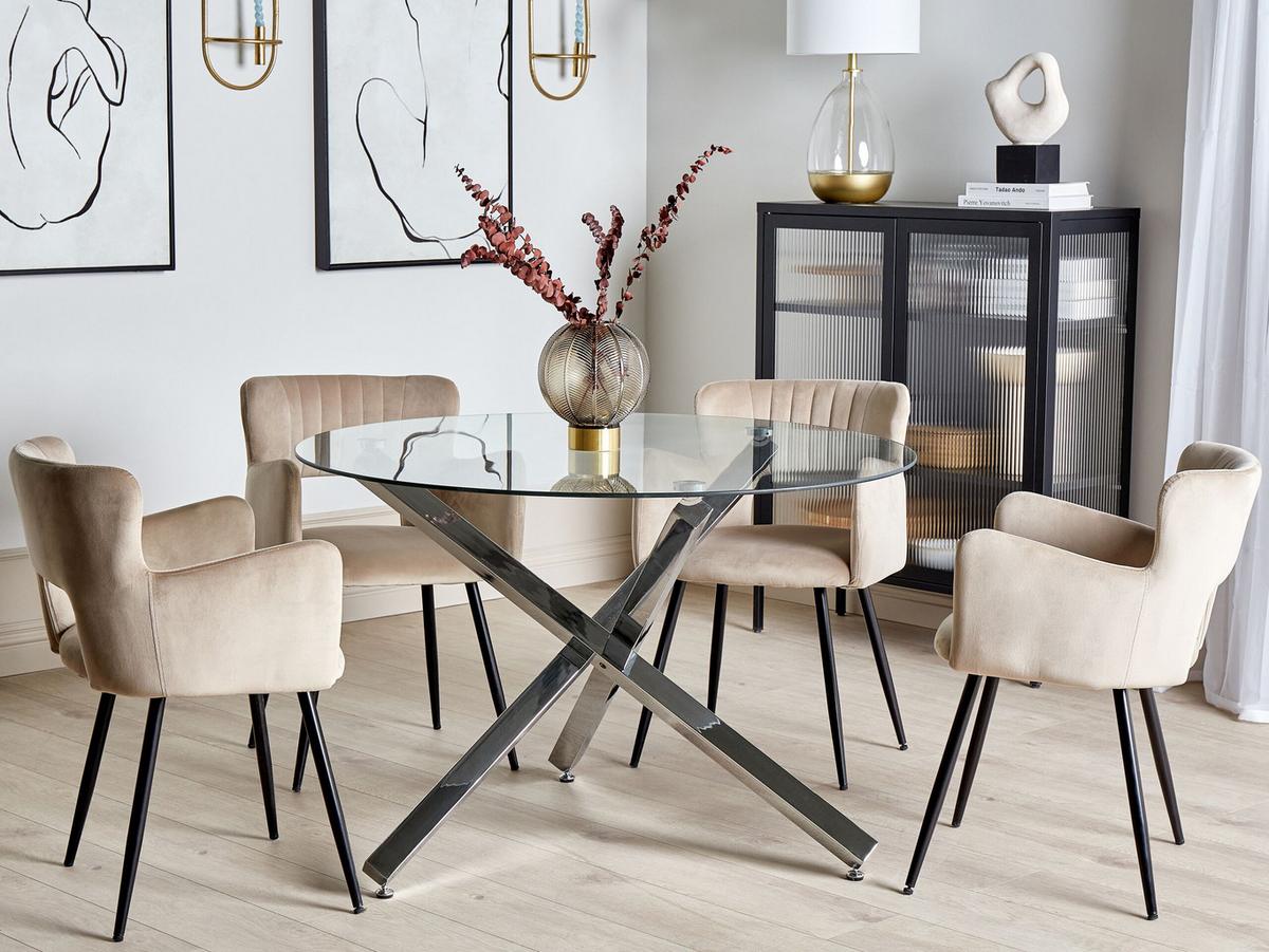 ESSTISCH mit runder Glasplatte Silber 110 cm Butler - Silberfarben, Metall (90/110/73cm) - Beliani